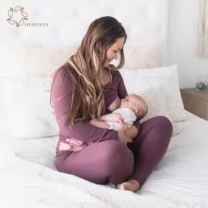 Soft bamboo and organic cotton maternity pajama set with breastfeeding access for nursing mothers