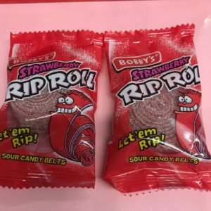 Bobby's Strawberry Rip Roll Sour Fruit Candy Belt 34g Red Packaging