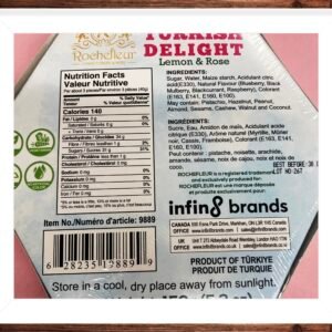 Premium Turkish Delight cubes in lemon and rose flavors, dusted with powdered sugar and certified Halal.