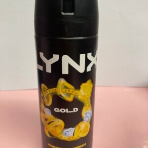 Lynx Gold 150ml body spray bottle with elegant gold and black branding