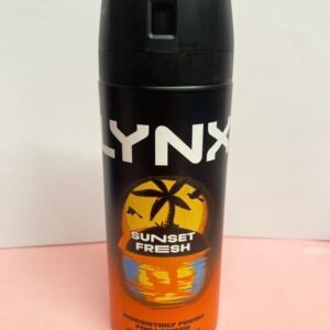 Lynx Sunset Fresh 150ml body spray bottle with vibrant orange and yellow branding