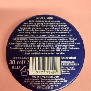 NIVEA MEN Creme 30ml tin for face body and hands moisturizing