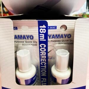A bottle of white correction fluid with a precision brush applicator showing a smooth white layer over paper.