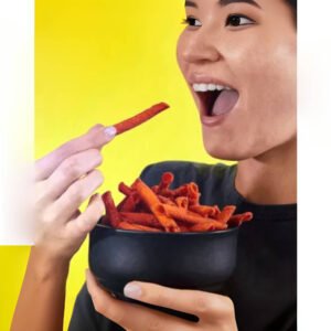 A 55g small purple bag of Takis Fuego rolled tortilla chips, highlighting the hot chili pepper and lime flavor.