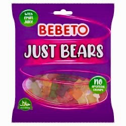 Bebeto Just Bear Fruit Flavoured Gummy Bears 150g Sharing Bag Halal Gelatin Free