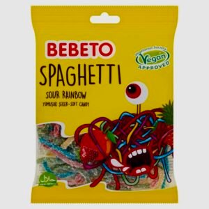 Bebeto Spaghetti Sour Rainbow Fruit Flavoured Gummy Laces 70g Bag Halal