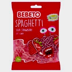 Bebeto Spaghetti Sour Strawberry Fruit Flavoured Gummy Laces 70g Bag Halal