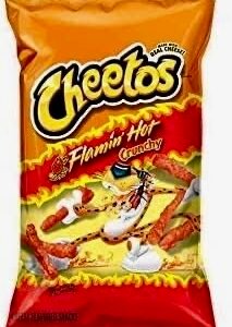 A large 226g (8oz) bag of American Flamin' Hot Cheetos Crunchy snacks with the signature red spicy coating.