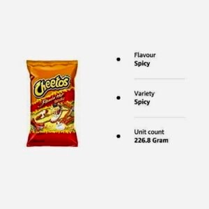 A large 226g (8oz) bag of American Flamin' Hot Cheetos Crunchy snacks with the signature red spicy coating.