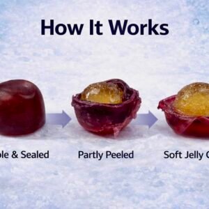 A 65g purple bag of Daffy’s Peel Me Grape Gummy Candy, featuring soft, peelable, and halal-certified grape-flavored gummies