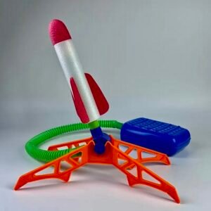 Colorful foam rocket launcher toy with foot pump for outdoor play