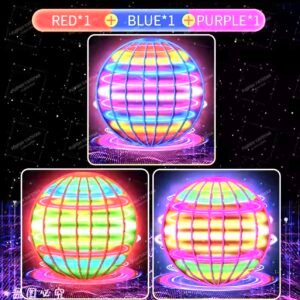 A 360-degree rotating flying ball toy with colorful LED lights, featuring boomerang flight mode and hand-controlled induction sensors.
