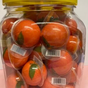 A bulk collection of 50 individually wrapped halal 18g Orange Jelly Filled Gummies with a bright orange chewy exterior and zesty liquid center.