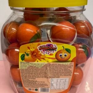 A bulk collection of 50 individually wrapped halal 18g Orange Jelly Filled Gummies with a bright orange chewy exterior and zesty liquid center.