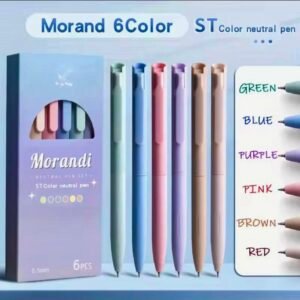 A collection of six retractable gel pens in soft pastel colors, featuring a 0.5mm fine point tip for clean, colorful note-taking.