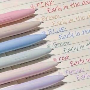 A collection of six retractable gel pens in soft pastel colors, featuring a 0.5mm fine point tip for clean, colorful note-taking.