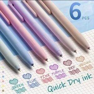 A collection of six retractable gel pens in soft pastel colors, featuring a 0.5mm fine point tip for clean, colorful note-taking.