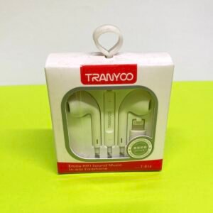 White Tranyoo T-R16 in-ear earphones with a Lightning connector and a 3-button volume controller.
