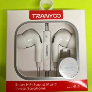 A pair of Tranyoo T-R16 in-ear earphones with a USB-C connector and integrated microphone controller.