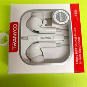 A pair of Tranyoo T-R16 in-ear earphones with a USB-C connector and integrated microphone controller.