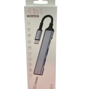 4-in-1 Type-C adapter hub for connecting USB peripherals, audio, and charging to laptops and smartphones.