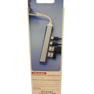 5-in-1 Type-C adapter hub showing ports for charging, audio, and multiple USB peripherals like keyboards and gamepads.