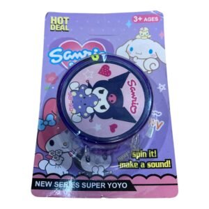 Packaging for a purple Sanrio Super Yoyo featuring the character Kuromi, labeled as a "spin it, make a sound" skill toy.