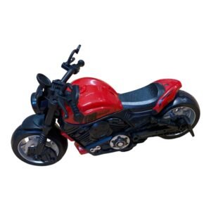A collection of three high-quality simulation motorcycle toys in red, blue, and yellow with realistic engine details and friction-powered wheels.