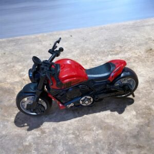 A collection of three high-quality simulation motorcycle toys in red, blue, and yellow with realistic engine details and friction-powered wheels.