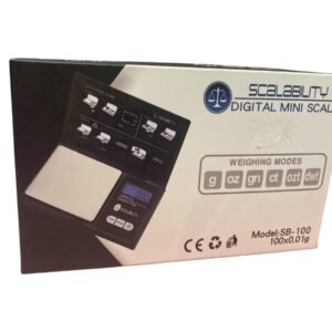 A sleek Digital Professional Mini Scale GZ-100 showing a precise 0.01g measurement on a clear LCD screen.