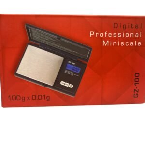 A sleek Digital Professional Mini Scale GZ-100 showing a precise 0.01g measurement on a clear LCD screen.