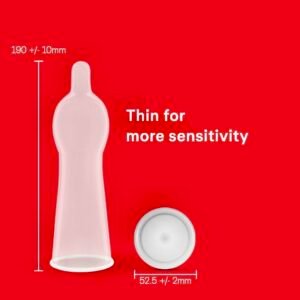 A red box of Durex Fetherlite Thin condoms containing 12 ultra-thin, lubricated natural rubber latex condoms.