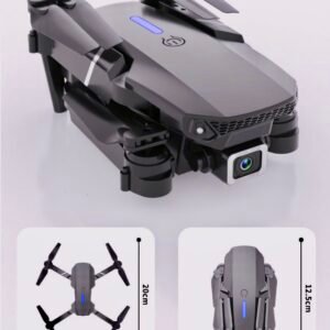 A diagram showing the dimensions of a foldable gesture control drone: 25cm x 20cm when unfolded and 12.5cm x 8cm when folded for storage.