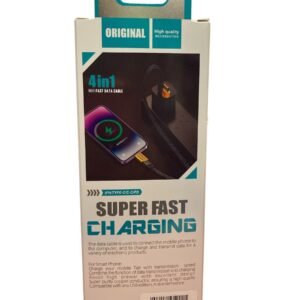A 1-meter black K-100 data cable with interchangeable heads for Lightning, USB-C, and PD connections.