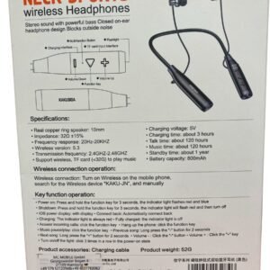 Kakusiga wireless sports neckband headset with 120-hour battery life, magnetic design, built-in flashlight, and Hi-Res audio