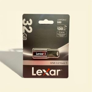 A 32GB Lexar JumpDrive S80 USB 3.2 flash drive featuring a compact, durable design for high-speed file transfers.