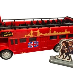 Red London City Tour double-decker bus toy with a durable metal body, featuring "Sightseeing" decals and realistic light and sound functions.