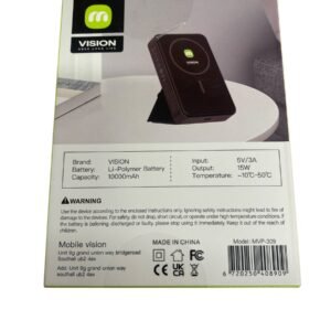 A black MAP-309 portable power bank with a circular wireless charging icon on the surface, charging a smartphone without cables.