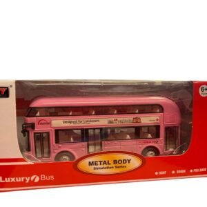 Pinkd London double-decker bus toy with a metal body, "Big Bus Tour" decals, and a pull-back racing mechanism.