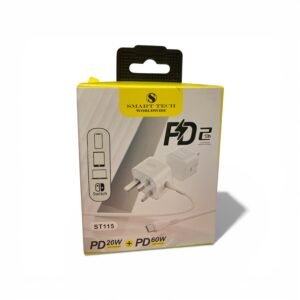 ST115 wall charger adapter with USB-C to USB-C cable supporting 20W and 60W Power Delivery.
