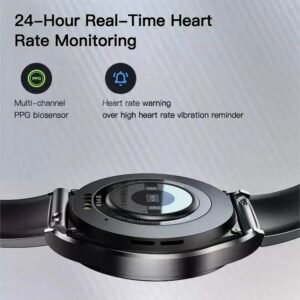 Underside of a Yesido smart watch showing the multi-channel PPG biosensor for 24-hour real-time heart rate monitoring.