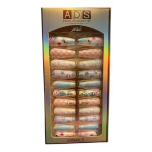 A 24-piece set of ADS rectangle-shaped press-on nails featuring a stylish ombre glitter design in multiple sizes.