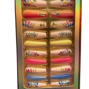 A 24-piece set of ADS rectangle-shaped press-on nails featuring a stylish ombre glitter design in multiple sizes.