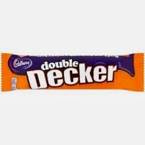 A Cadbury Double Decker chocolate bar showing the soft nougat layer and crispy cereal pieces coated in milk chocolate