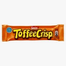 A Cadbury Toffee Crisp bar featuring smooth milk chocolate, crispy rice, and a chewy toffee center.