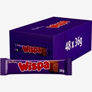 A 36g Cadbury Wispa bar showing the signature aerated milk chocolate interior with tiny bubbles.