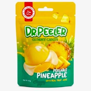 A 65g yellow pack of Dr Peeler Pineapple Gummy Candy, tropical halal-certified fruit gummies.