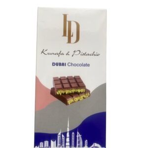 A premium Dubai chocolate bar filled with crunchy kunafa pastry and creamy pistachio, weighing 120g.