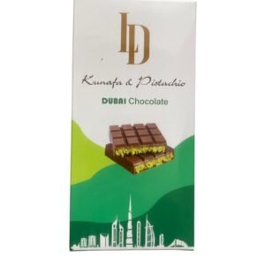 A premium Dubai chocolate bar filled with crunchy kunafa pastry and creamy pistachio, weighing 120g.