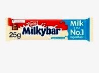 Smooth and creamy Nestlé Milkybar 25g white chocolate bar made with fresh milk and cocoa butte